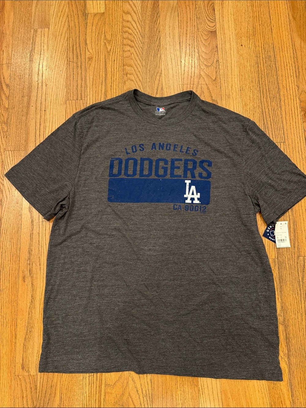MLB Los Angeles Dodgers Gray Short Sleeve Tee with Blue Logo